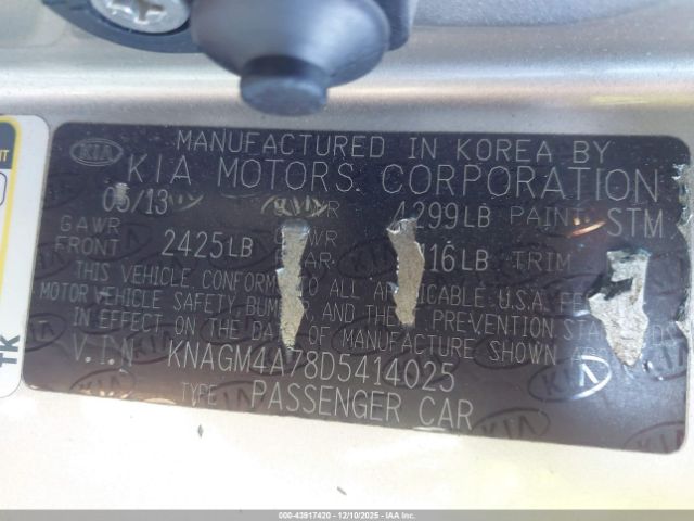2013 KIA OPTIMA KNAGM4A78D5414025 Photo 8