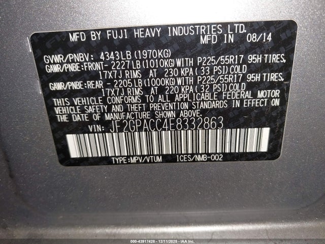 Subaru Xv Crosstrek 2.0i Premium 2014 JF2GPACC4E8332863 Image 9