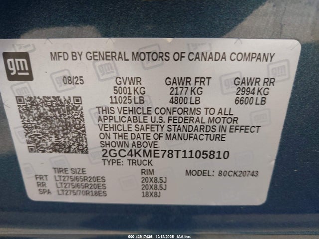 43917436 :رقم المزاد ، 2GC4KME78T1105810 vin ، 2026 Chevrolet Silverado 2500hd , Standard Bed, Wt, 4wd مزاد بيع