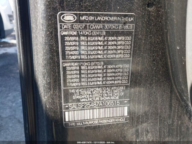 2007 LAND ROVER RANGE ROVER SPORT SALSF25487A106515 Photo 8