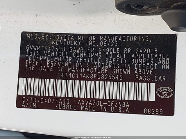 4T1C11AK8PU826545 Toyota CAMRY LE