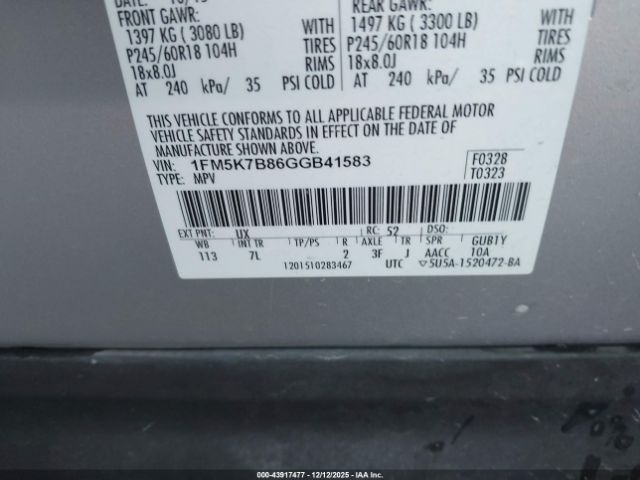 2016 FORD EXPLORER 1FM5K7B86GGB41583 Photo 8