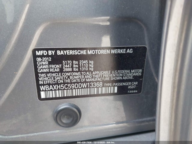 Продажа на аукционе авто 2013 Bmw 528i Xdrive, vin: WBAXH5C59DDW13368, номер лота: 43917538