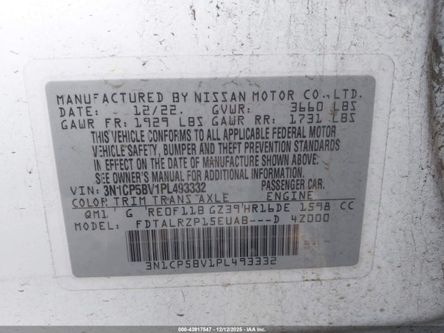 3N1CP5BV1PL493332 Nissan Kicks S Xtronic Cvt