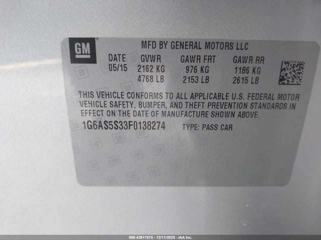 2015 CADILLAC CTS 1G6AS5S33F0138274 Photo 8