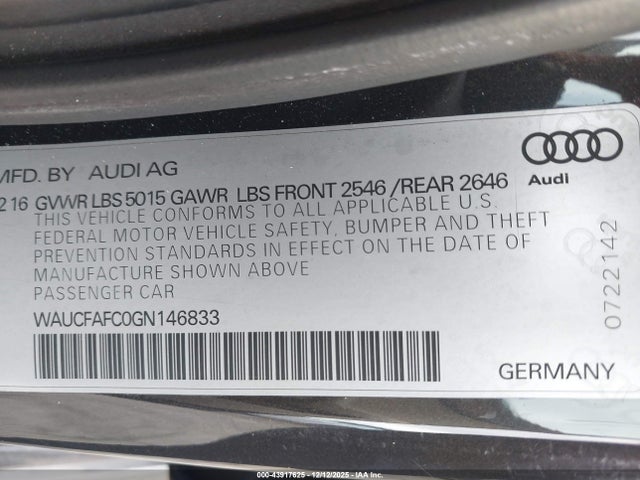 2016 AUDI A6 WAUCFAFC0GN146833 Photo 8