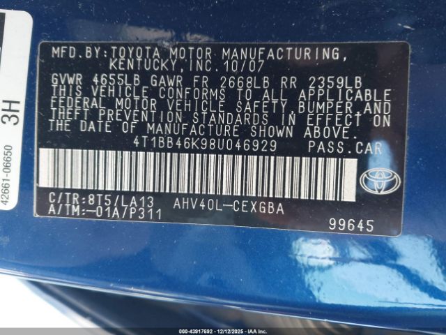 2008 TOYOTA CAMRY HYBRID 4T1BB46K98U046929 Photo 8