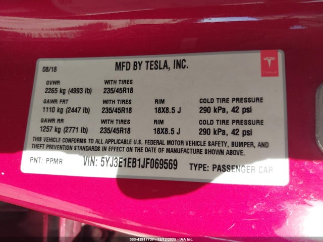 2018 TESLA MODEL 3 5YJ3E1EB1JF069569 Photo 8