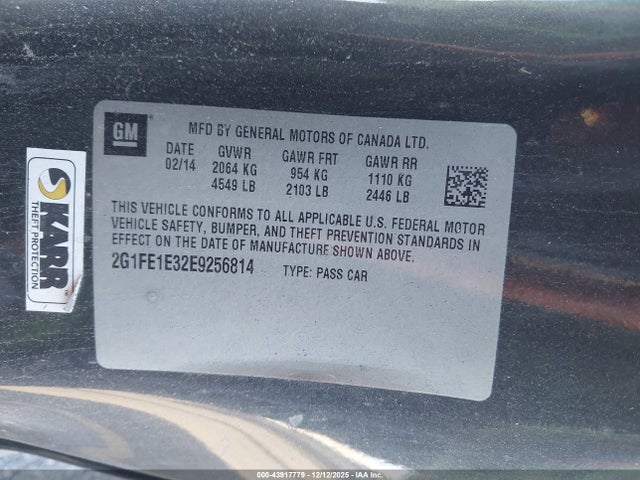 43917779 :رقم المزاد ، 2G1FE1E32E9256814 vin ، 2014 Chevrolet Camaro 1ls مزاد بيع