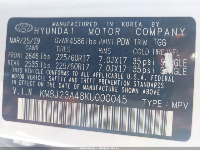 2019 HYUNDAI TUCSON KM8J23A48KU000045 Photo 8