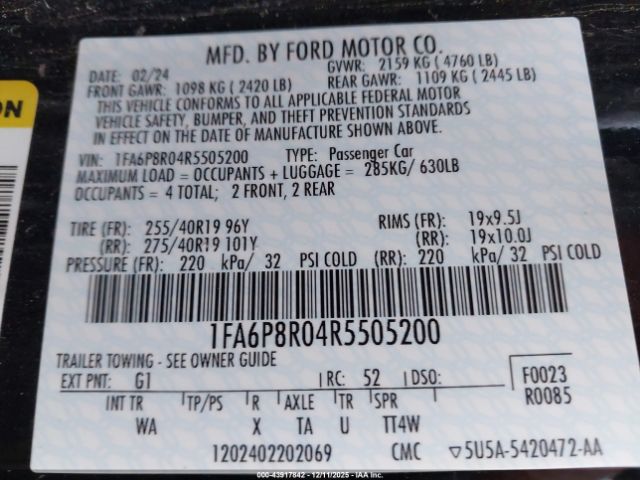 2024 FORD MUSTANG 1FA6P8R04R5505200 Photo 8