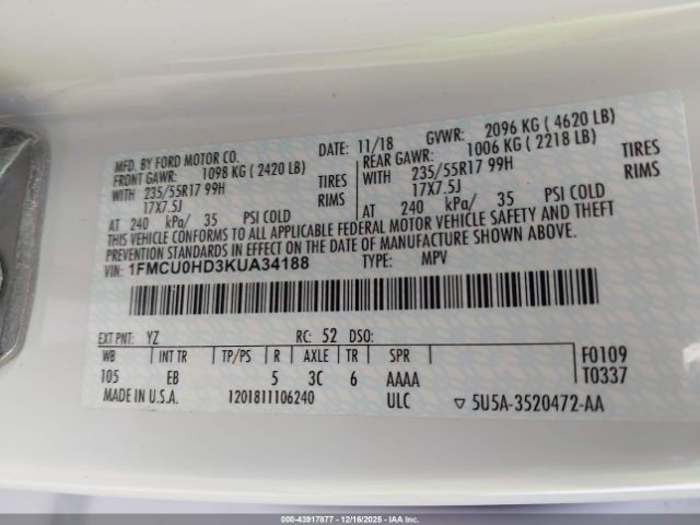 2019 FORD ESCAPE 1FMCU0HD3KUA34188 Photo 8