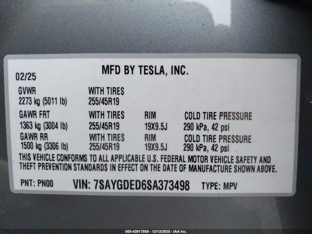 2025 TESLA MODEL Y 7SAYGDED6SA373498 Photo 8