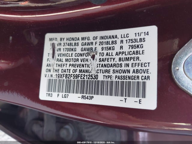 Honda r18z1 2015 19XFB2F59FE212530 Image 9