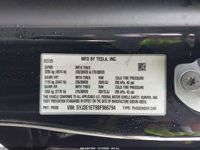 2025 TESLA MODEL 3 5YJ3E1ET9SF966794 Photo 8