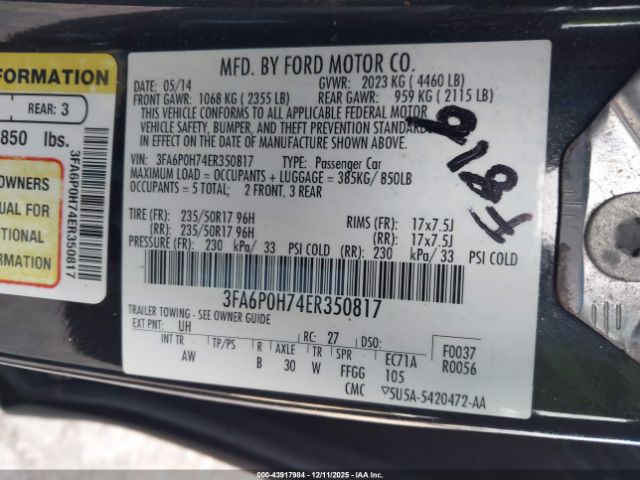 2014 FORD FUSION 3FA6P0H74ER350817 Photo 8