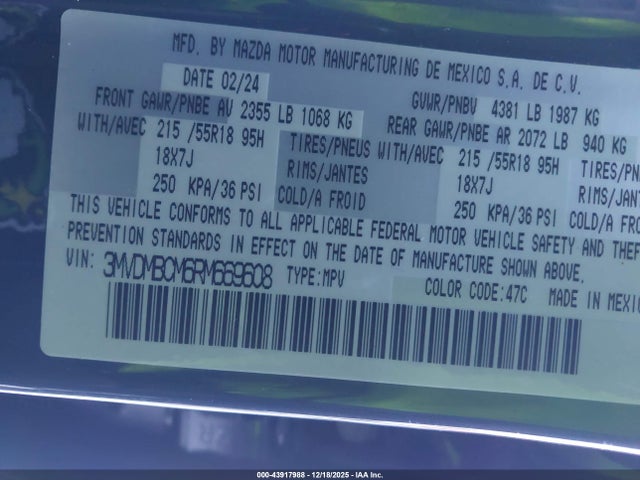 Aukcja sprzedaży 2024 Mazda Cx-30 2.5 S Carbon Edition, vin: 3MVDMBCM6RM669608, numer aukcji: 43917988