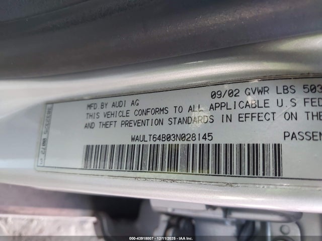 2003 AUDI A6 WAULT64B03N028145 Photo 8