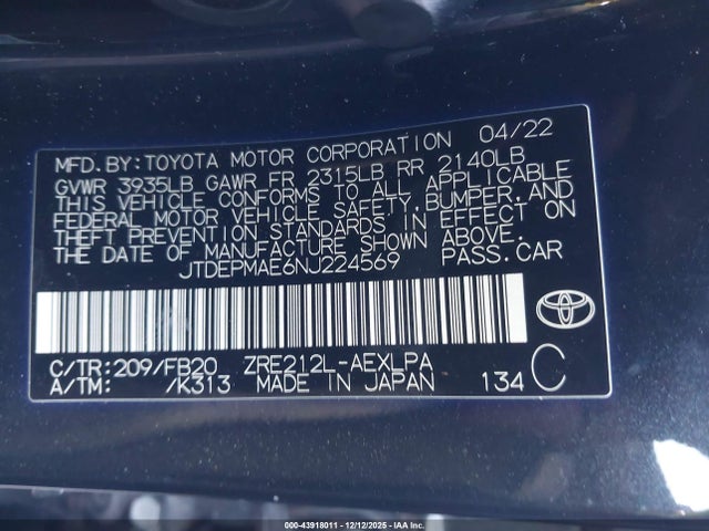 Toyota COROLLA LE 2022 JTDEPMAE6NJ224569 Image 9