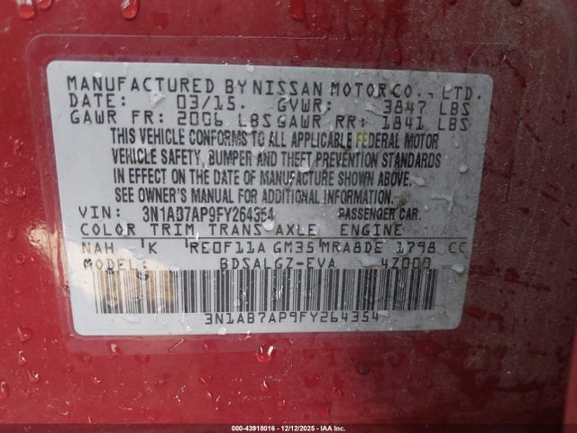 Nissan SENTRA SL 2015 3N1AB7AP9FY264354 Image 9