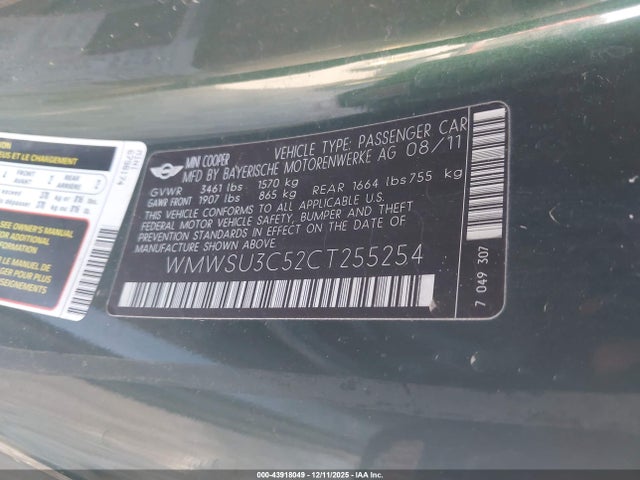 2012 MINI COOPER WMWSU3C52CT255254 Photo 8