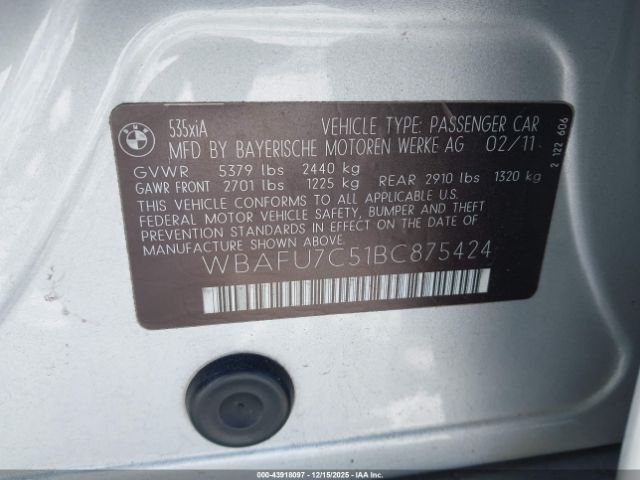 2011 BMW 535I WBAFU7C51BC875424 Photo 8