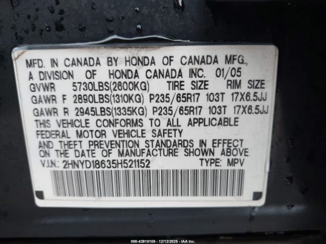 2005 ACURA MDX 2HNYD18635H521152 Photo 8