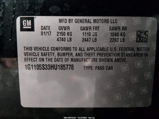 1G1105S33HU185778 Chevrolet IMPALA 1LT
