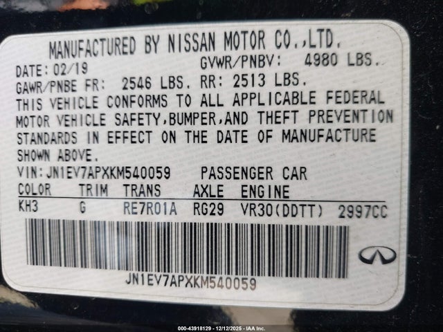 JN1EV7APXKM540059 Infiniti Q50 3.0t Sport