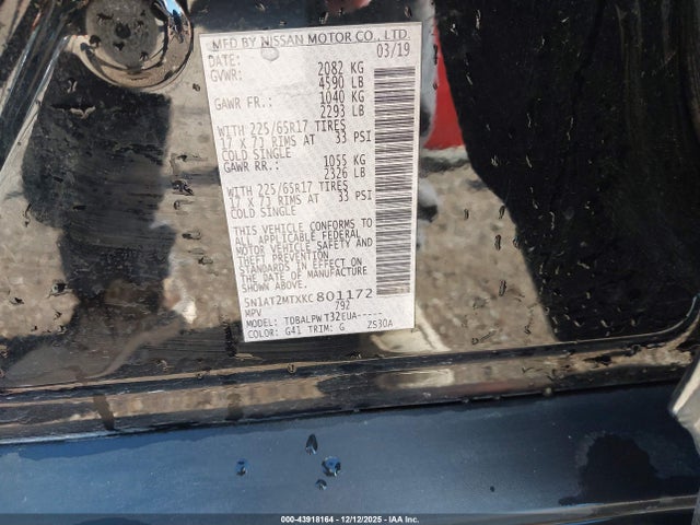 5N1AT2MTXKC801172 Nissan ROGUE S