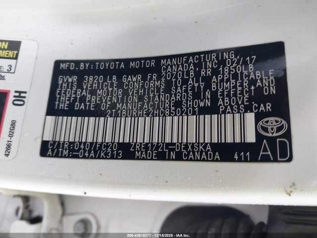 2017 TOYOTA COROLLA 2T1BURHE2HC850201 Photo 8