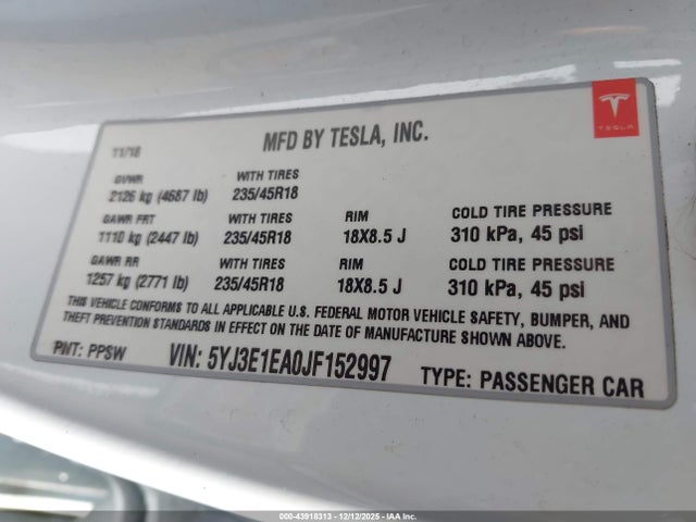 2018 TESLA MODEL 3 5YJ3E1EA0JF152997 Photo 8
