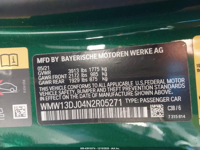 2022 MINI SE HARDTOP WMW13DJ04N2R05271 Photo 8