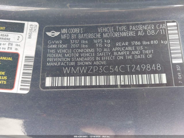 2012 MINI COOPER S WMWZP3C54CT249848 Photo 8