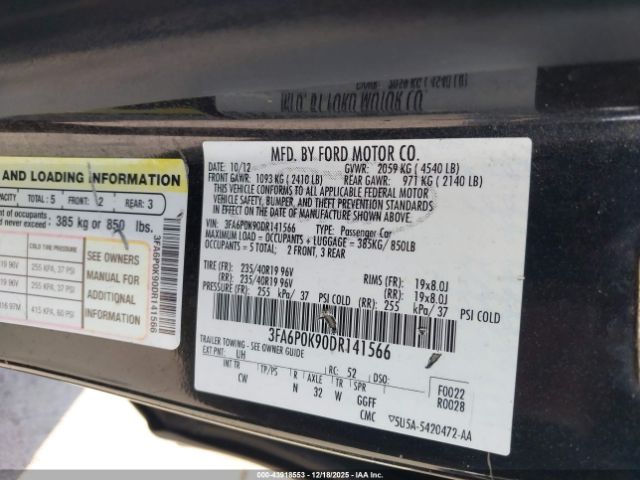2013 FORD FUSION 3FA6P0K90DR141566 Photo 8