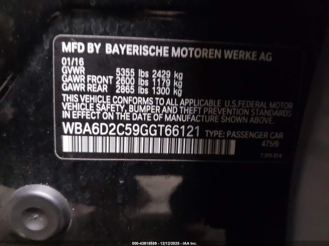 2016 BMW 640I GRAN COUPE WBA6D2C59GGT66121 Photo 8