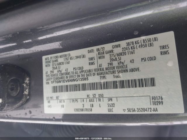 2022 FORD F-150 LIGHTNING 1FT6W1EV6NWG13585 Photo 8