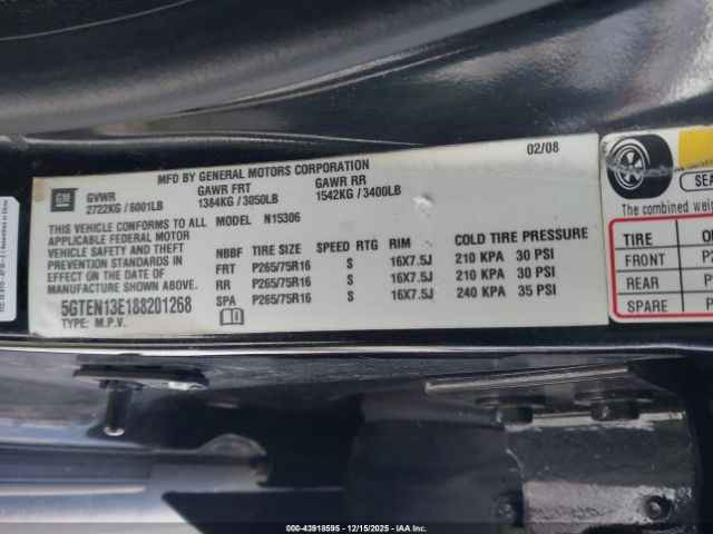 2008 HUMMER H3 SUV 5GTEN13E188201268 Photo 8