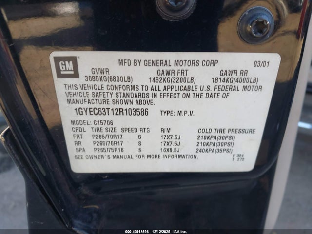 2002 CADILLAC ESCALADE 1GYEC63T12R103586 Photo 8