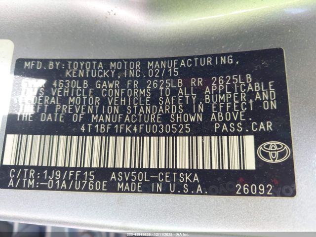 2015 TOYOTA CAMRY 4T1BF1FK4FU030525 Photo 8