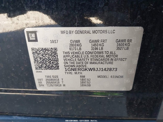1GNERGKW9JJ142873 Chevrolet Traverse 1lt