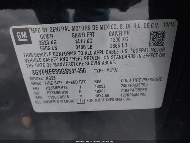 2016 CADILLAC SRX 3GYFNEE35GS541456 Photo 8