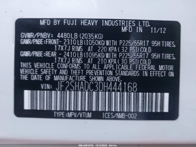 2013 SUBARU FORESTER JF2SHADC3DH444168 Photo 8
