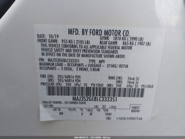 2020 FORD ECOSPORT MAJ3S2GE8LC333351 Photo 8