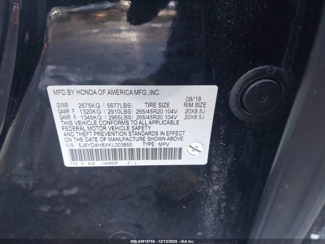 2019 ACURA MDX 5J8YD4H8XKL003855 Photo 8