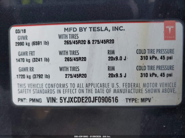 2018 TESLA MODEL X 5YJXCDE20JF090616 Photo 8