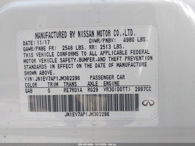JN1EV7AP1JM362296 Infiniti Q50 3.0t Luxe