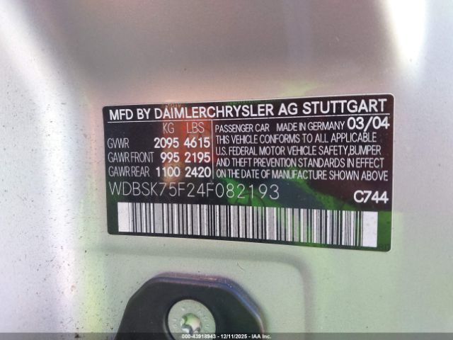 2004 MERCEDES-BENZ SL 500 WDBSK75F24F082193 Photo 8