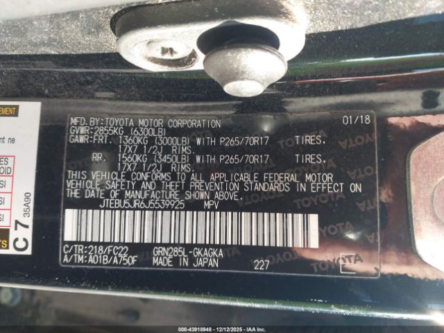 2018 TOYOTA 4RUNNER JTEBU5JR6J5539925 Photo 8