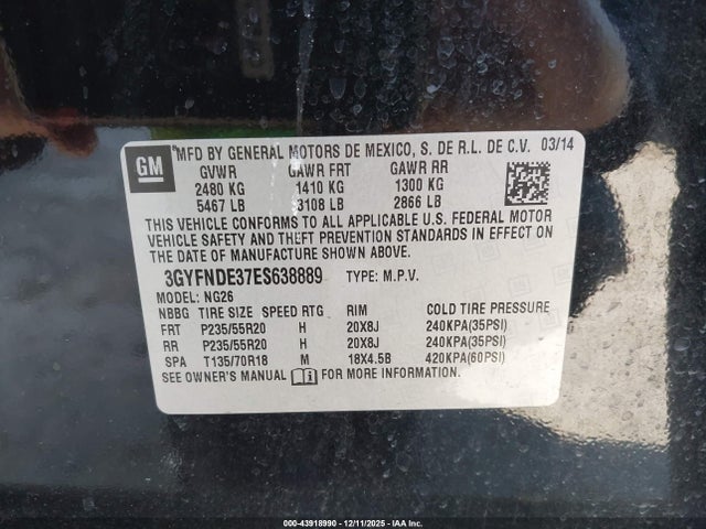 2014 CADILLAC SRX 3GYFNDE37ES638889 Photo 8